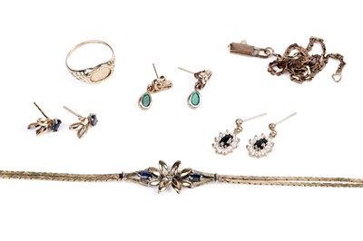 Lot 155 - Modern jewellery including: a sapphire flower pattern bracelet