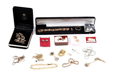 Lot 174 - Gold and costume jewellery including a 9ct gold gate-link bracelet