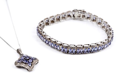 Lot 179 - A contemporary tanzanite bracelet and pendant necklace
