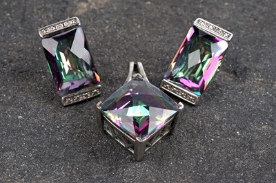 Lot 180 - A contemporary mystic topaz pendant and earring set