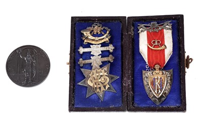 Lot 105 - Two silver masonic jewels; and a bronze medallion