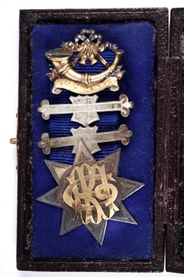 Lot 105 - Two silver masonic jewels; and a bronze medallion