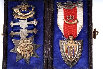 Lot 105 - Two silver masonic jewels; and a bronze medallion