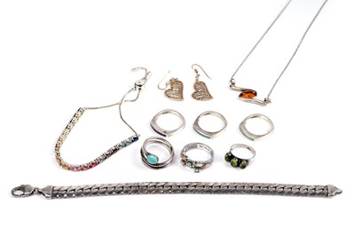 Lot 185 - Silver jewellery including: a rainbow gemstone bracelet