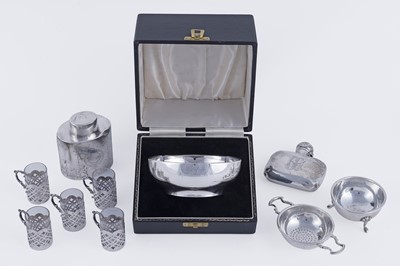 Lot 340 - A late Victorian silver hip flask; and other items of silver