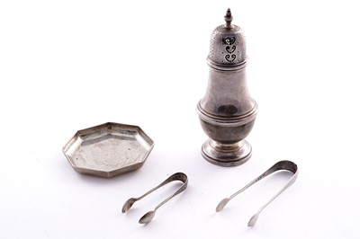 Lot 347 - A Second World War Royal Tank Regiment ashtray, a silver sugar caster, and sugar tongs