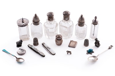 Lot 369 - Victorian and later silver including: assorted silver-mounted condiments