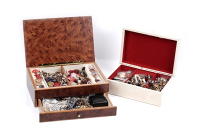 Lot 219 - Two jewellery boxes containing a large collection of 20th Century costume jewellery