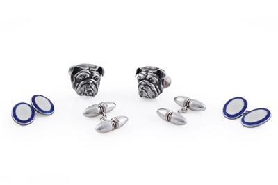 Lot 221 - Three pairs of contemporary silver hallmarked cufflinks