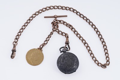 Lot 312 - A 9ct rose gold double "Albert" curb-link watch chain with a fob George III 1787 gold guinea