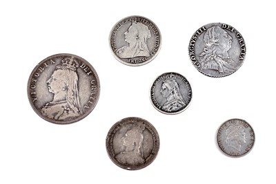 Lot 423 - A George III 1817 half crown; and a selection of George III and Queen Victoria coinage