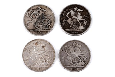 Lot 71 - A George III 1821 crown; and three Victoria crowns