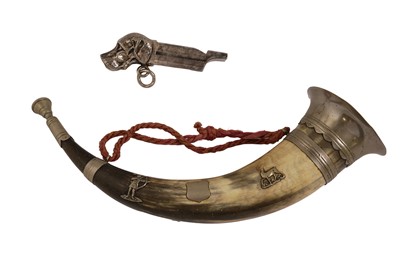 Lot 528 - A 19th Century Scottish-style hunting horn; and a Victorian-style white metal 'Dog' whistle