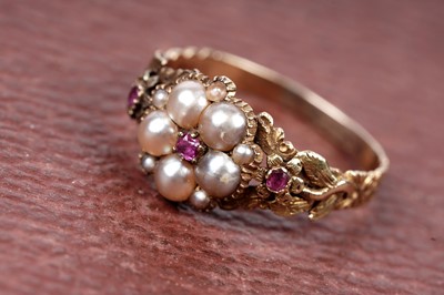 Lot 620 - A Victorian pearl and ruby cluster ring