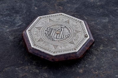 Lot 396 - A late 19th Century Masonic "miser" fruitwood snuff box