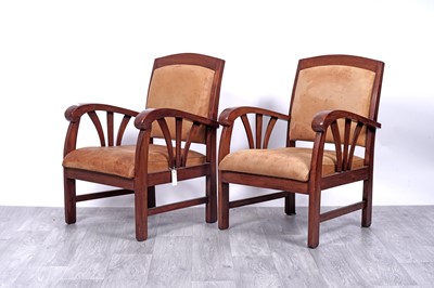 Lot 16 - A pair of Art Deco style stained hardwood armchairs