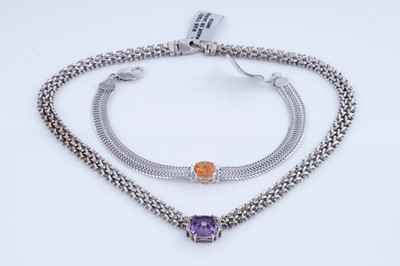 Lot 237 - Glenn Lehrer for TorusRing: a diamond set fancy-cut amethyst necklace and citrine bracelet
