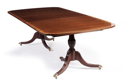 Lot 1052 - A good quality George III style mahogany ‘D’ end twin pillar dining table