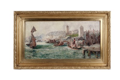 Lot 739 - Early 20th Century British School - High and Low Lights, North Shields Harbour | oil