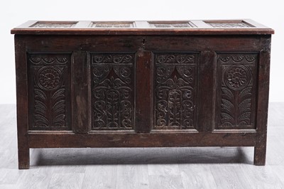 Lot 23 - A late 17th/early 18th Century oak panelled coffer