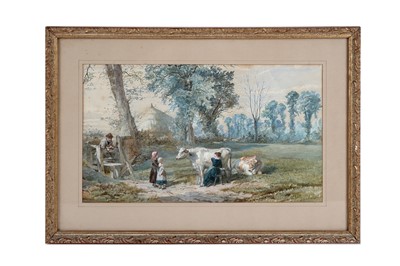 Lot 825 - Walter Goodall - Milking the Cows | watercolour