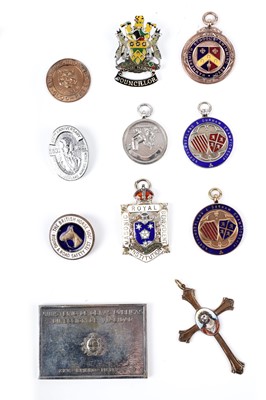 Lot 37 - A collection of silver, gold and silver plated medals, fobs and badges