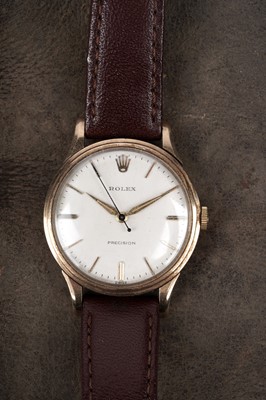 Lot 417 - Rolex Precision: a 9ct yellow gold cased manual wind wristwatch