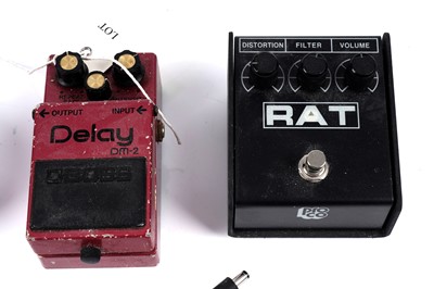 Lot 302 - Three guitar pedals; and connection leads