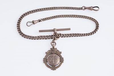 Lot 50 - A 1920's 9ct rose gold double "Albert" watch chain and fob medallion
