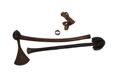 Lot 167 - An early 20th Century African war axe; and a hardwood throwing club