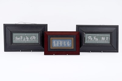 Lot 874 - A Wedgwood plaque; and a pair of Volkstedt plaques