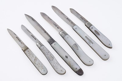Lot 141 - Six various antique silver folding fruit knives