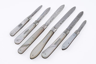 Lot 142 - Six various Victorian and later silver folding fruit knives