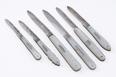 Lot 143 - Six various silver-mounted mother of pearl fruit knives