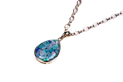 Lot 270 - An opal mosaic pendant on chain
