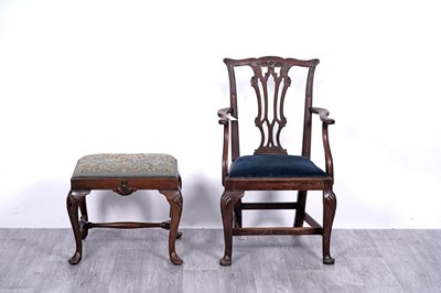 Lot 84 - A Victorian carved mahogany stool; and a George III mahogany carver
