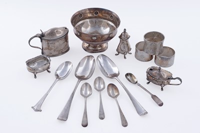 Lot 421 - Antique and modern silver, including Georgian table spoons, and a Victorian mustard and spoon