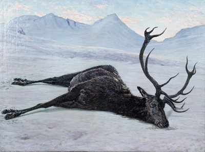 Lot 153 - George Sherwood Hunter - Dead stag, winter | oil