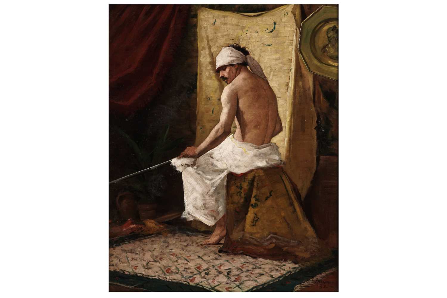 Lot 27 - George Sherwood Hunter after Jean Joseph Benjamin Constant - A Seated Arab | oil