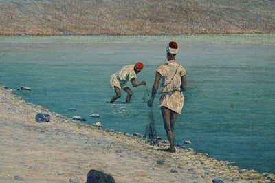 Lot 5 - George Sherwood Hunter- Fisherman in the Sea of Galilee | oil