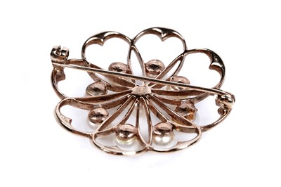 Lot 94 - A pair of Mikimoto cultured pearl earrings, and a cultured pearl flowerhead pattern brooch