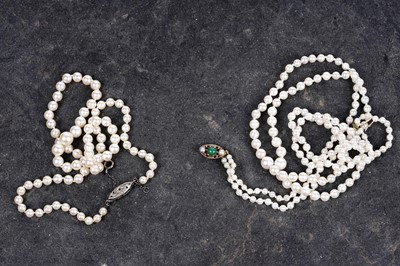 Lot 92 - Two cultured pearl necklaces with gold clasps