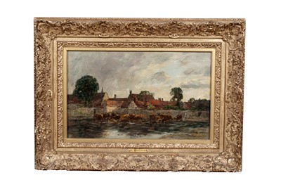 Lot Eugene Boudin - Village scene with cattle watering | oil