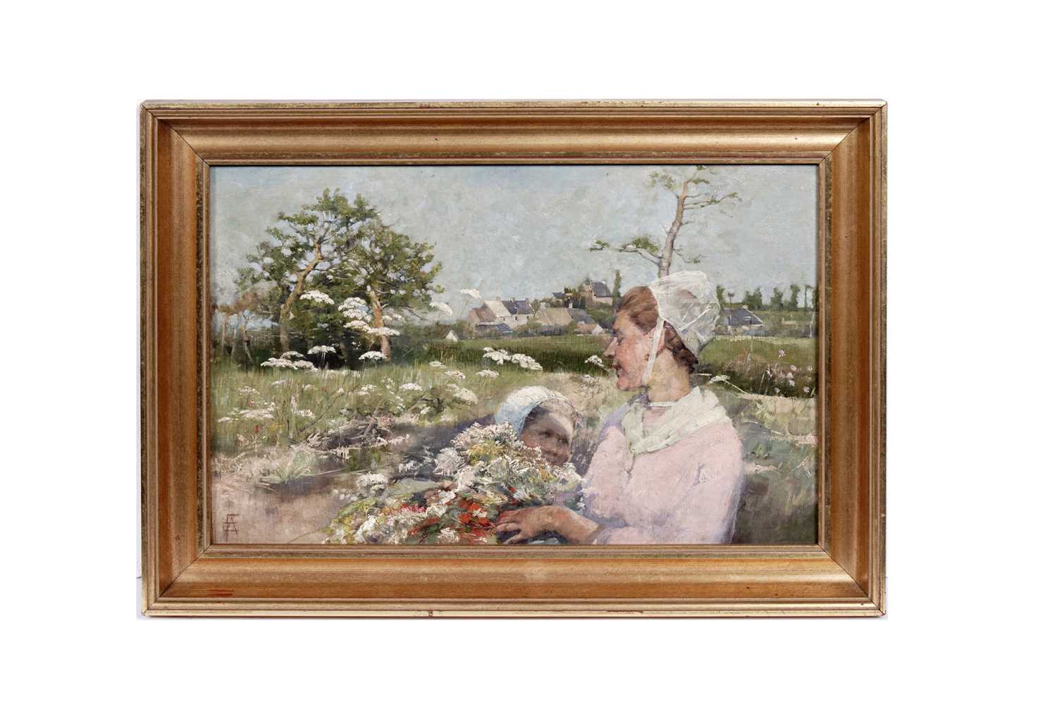 Lot 203 - Elizabeth Adela Forbes - Gathering Flowers in a Wild Meadow, an Impressionist scene | oil