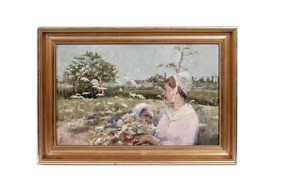 Lot Elizabeth Adela Forbes - Gathering Flowers in a Wild Meadow, an Impressionist scene | oil