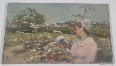 Lot 203 - Elizabeth Adela Forbes - Gathering Flowers in a Wild Meadow, an Impressionist scene | oil