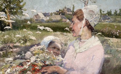 Lot 203 - Elizabeth Adela Forbes - Gathering Flowers in a Wild Meadow, an Impressionist scene | oil