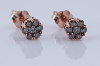 Lot 147 - A pair of contemporary champagne diamond and 9ct rose gold stud earrings