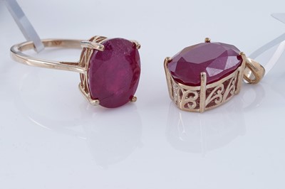 Lot 149 - A contemporary African ruby; and 9ct gold solitaire ring and pendant