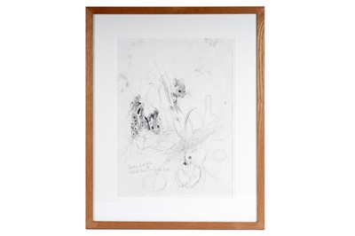 Lot 623 - Sheila Gertrude Mackie - Working sketch of field mice on thistle roots | pencil
